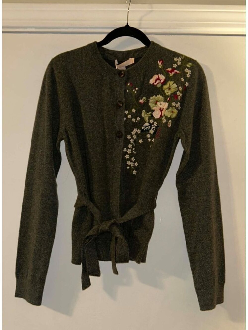 NWT $1330 Cashmere Blend Brock Collection Wool Belted Sweater Cardgan Olive Size - Picture 3 of 6